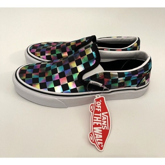 Vans Shoes - NEW VANS IRIDESCENT RAINBOW CHECKER WOMENS 8 MENS 6.5 SLIP ON OLD SKOOL SHOES